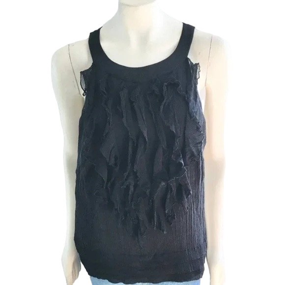 VTG ECI New York Pure Silk Ruffled Front Open Back Chiffon Blouse in Black SZ 16 - Picture 1 of 11